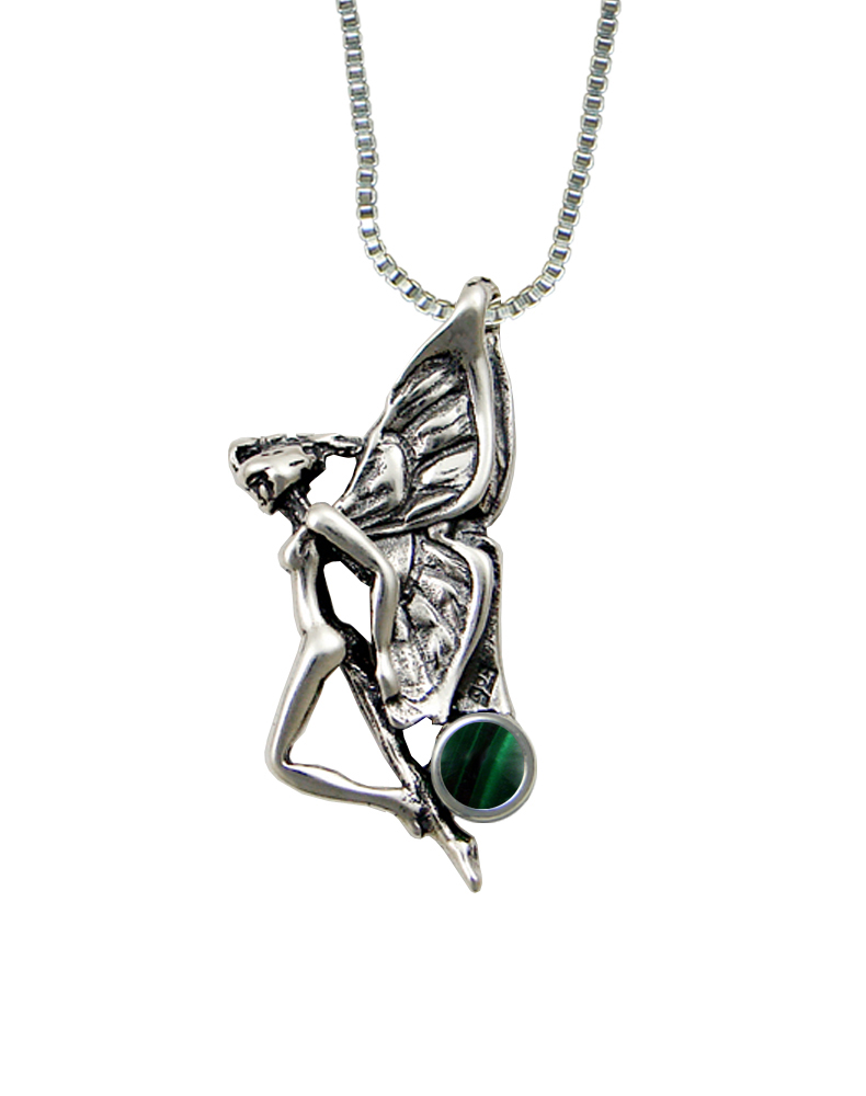 Sterling Silver Fairy of the Summer Sky Pendant With Malachite